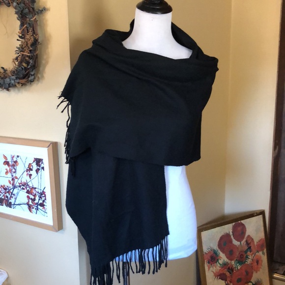 Lands' End Accessories Lands End 0 Cashmere Long Black Wrap Scarf